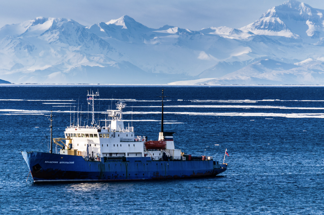 Icebreaker Ship in Antarctic Ice